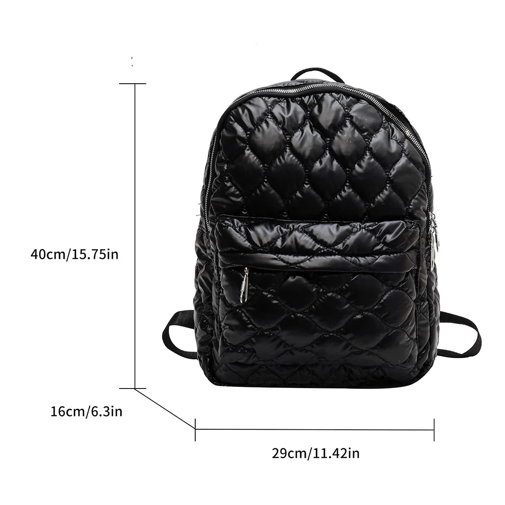 Quilted Shoulder Backpack Rhombus Pattern Solid Casual Travel Bag