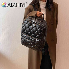 Quilted Shoulder Backpack Rhombus Pattern Solid Casual Travel Bag
