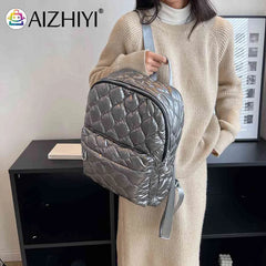 Quilted Shoulder Backpack Rhombus Pattern Solid Casual Travel Bag