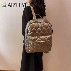 Quilted Shoulder Backpack Rhombus Pattern Solid Casual Travel Bag