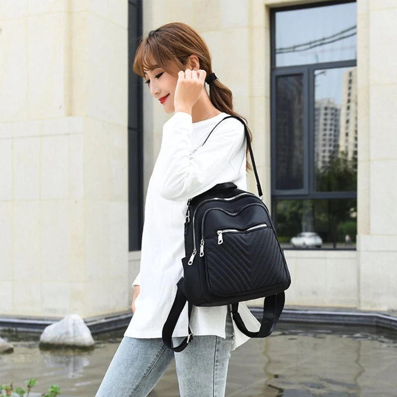 Women Shoulder Bag 2-in-1 Nylon Backpack Anti-Theft Daypack for Travel