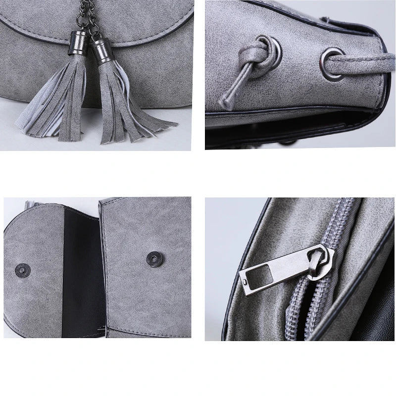 Women Shoulder Bag Leather Handbags Tassel Chain Messenger Bag