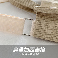 Corduroy Mini Shoulder Bag with Embroidery - Cute Top Handle Tote Handbag