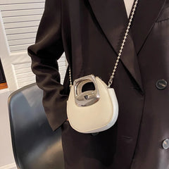 Women Shoulder Bag PU Leather Purse Handbag Beaded Chain Small Round Bag