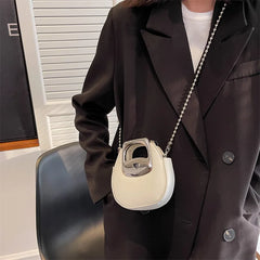 Women Shoulder Bag PU Leather Purse Handbag Beaded Chain Small Round Bag