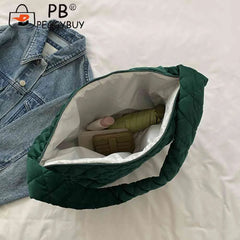 Women Shoulder Bag Quilted Rhombus Large Capacity Zipper Retro Purse