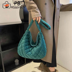 Women Shoulder Bag Quilted Rhombus Large Capacity Zipper Retro Purse