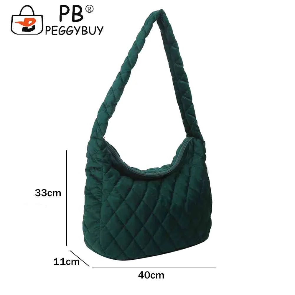 Women Shoulder Bag Quilted Rhombus Large Capacity Zipper Retro Purse