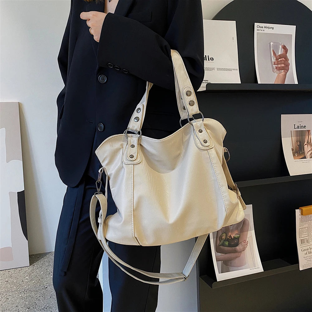 Women Shoulder Bag Big Size PU Leather Shoulder Crossbody Bag Casual Retro