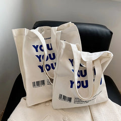 Letters Print Canvas Shoulder Bag Eco Handbag Tote