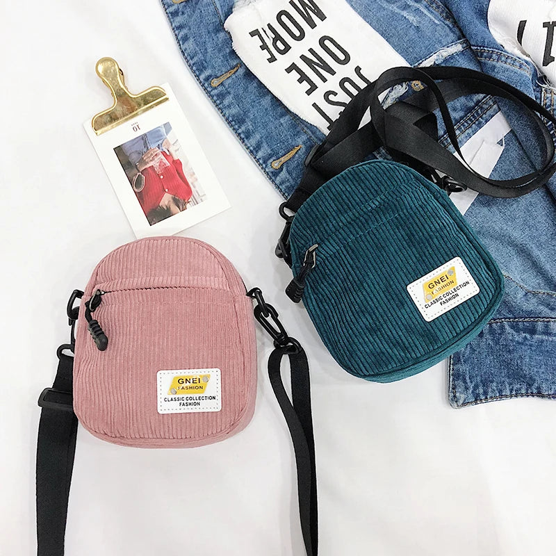 Small Corduroy Canvas Shoulder Bag Pink Crossbody Purse