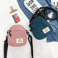 Small Corduroy Canvas Shoulder Bag Pink Crossbody Purse