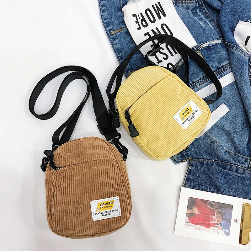 Small Corduroy Canvas Shoulder Bag Pink Crossbody Purse
