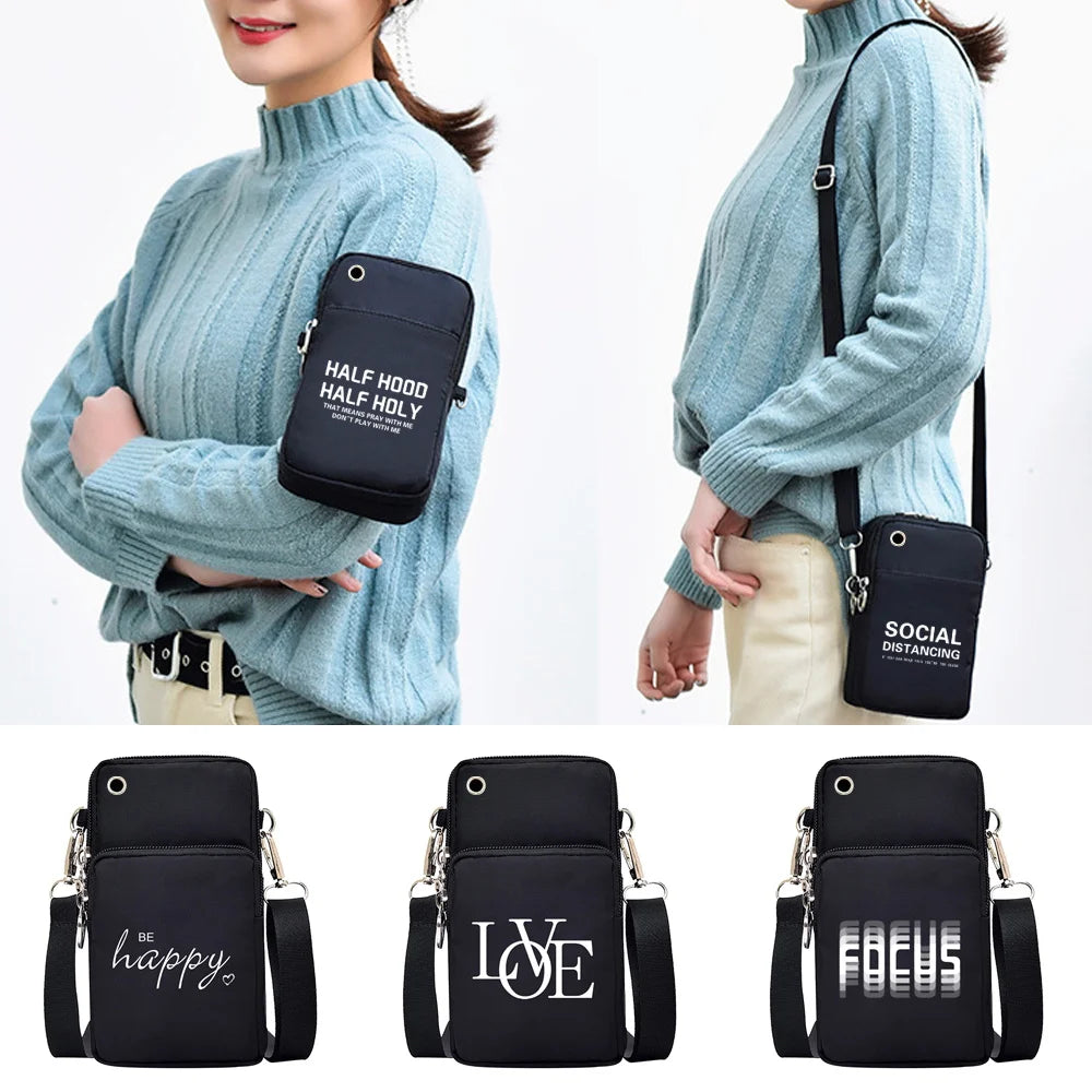Women Shoulder Bag Cross Text Print Waterproof Sport Arm Bags