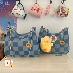 Women Shoulder Bag Denim Plaid Handbags Messenger Bags