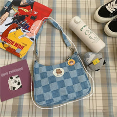Women Shoulder Bag Denim Plaid Handbags Messenger Bags