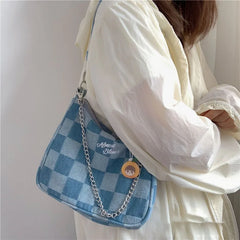 Women Shoulder Bag Denim Plaid Handbags Messenger Bags
