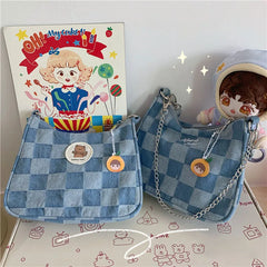 Women Shoulder Bag Denim Plaid Handbags Messenger Bags