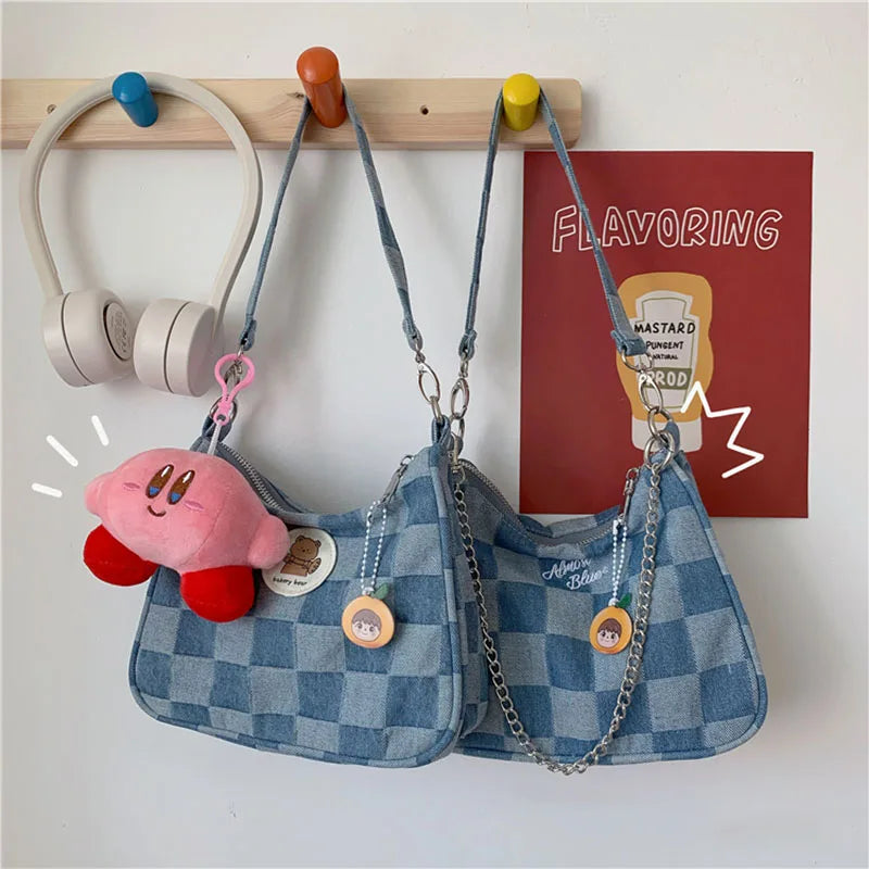Women Shoulder Bag Denim Plaid Handbags Messenger Bags