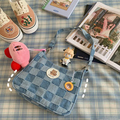 Women Shoulder Bag Denim Plaid Handbags Messenger Bags