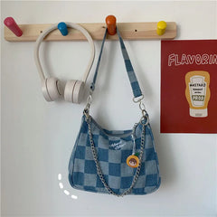 Women Shoulder Bag Denim Plaid Handbags Messenger Bags