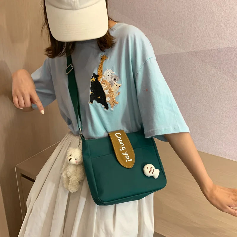 Casual Canvas Tote Bag Zipper Messenger Girls Handbag
