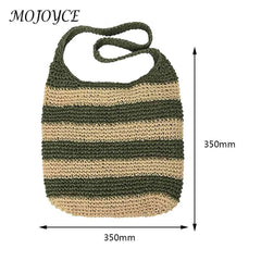 Women Shoulder Bag Straw Weave Casual Travel Tote Hollow Striped Large Capacity