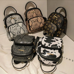 Women Shoulder Bag Female Backpack Pu Leather Backpacks Snake Printed Travel Bag