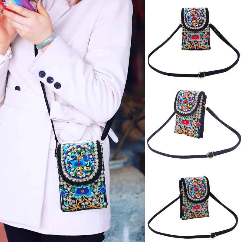 Ethnic Floral Embroidered Shoulder Bag Retro Handbag Messenger Small Purse