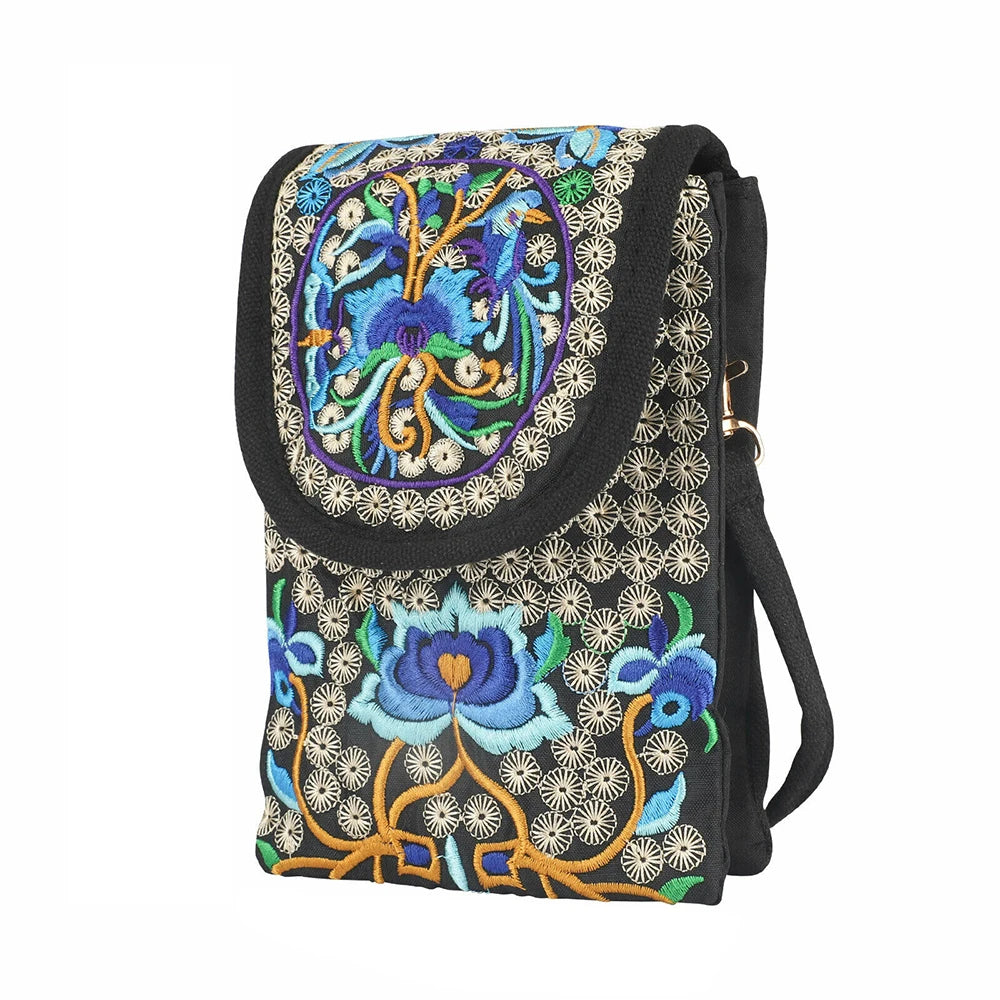 Ethnic Style Floral Embroidered Canvas Shoulder Bag Retro Handbag