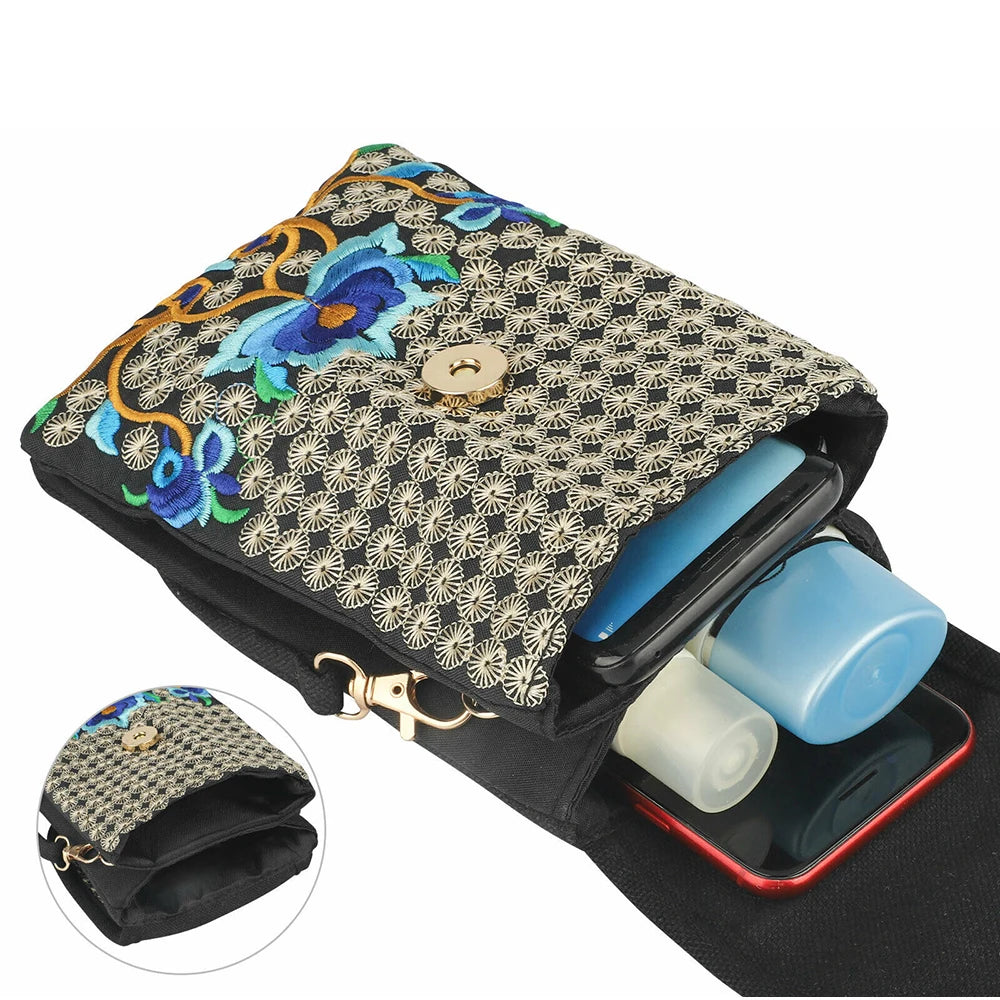 Ethnic Style Floral Embroidered Canvas Shoulder Bag Retro Handbag