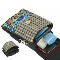 Ethnic Style Floral Embroidered Canvas Shoulder Bag Retro Handbag