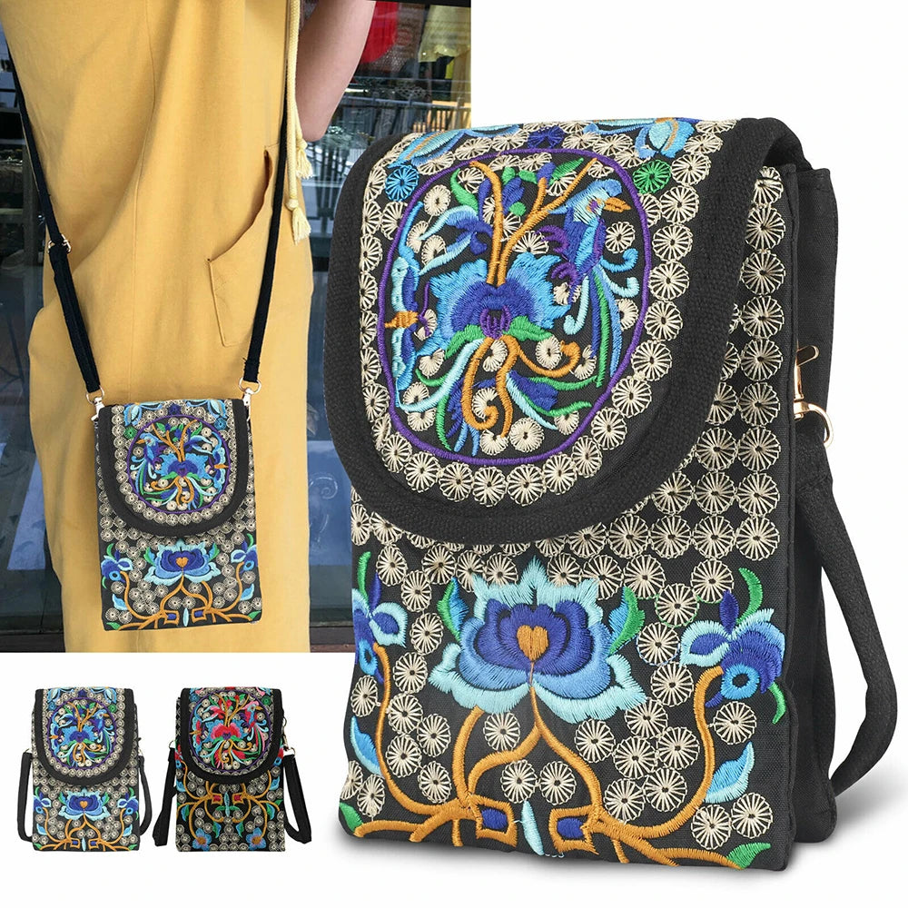 Ethnic Style Floral Embroidered Canvas Shoulder Bag Retro Handbag