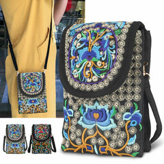 Ethnic Style Floral Embroidered Canvas Shoulder Bag Retro Handbag