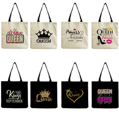 Queen and Crown Print Women's Shoulder Tote Bag for Travel and Beach