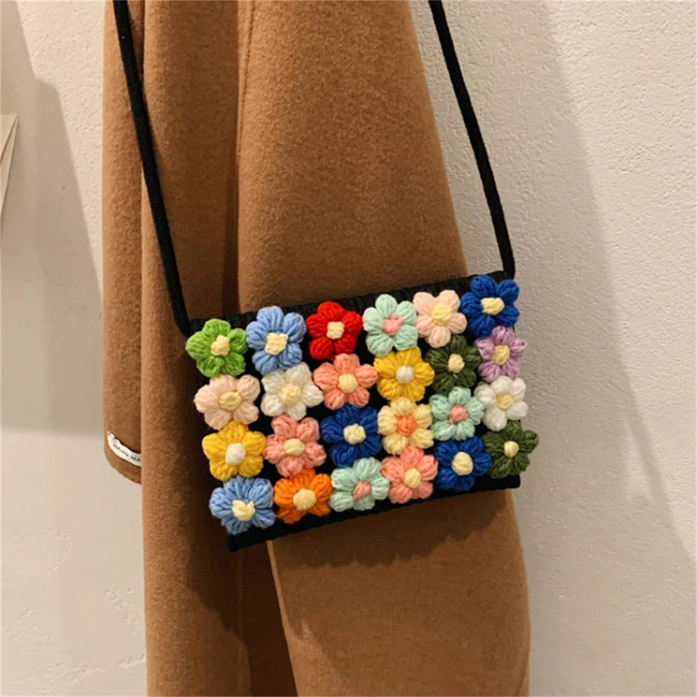 Knitting Floral Beach Holiday Shoulder Bag Large Capacity Crossbody