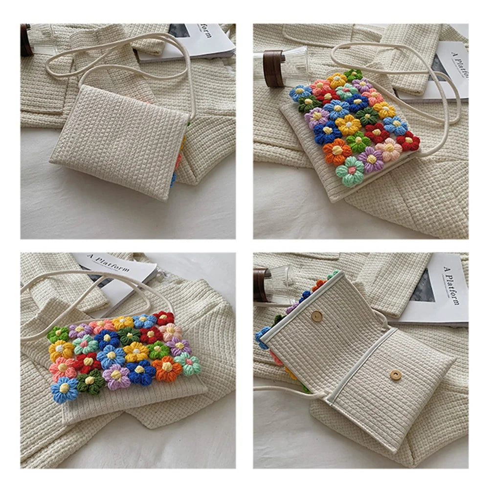 Knitting Floral Beach Holiday Shoulder Bag Large Capacity Crossbody