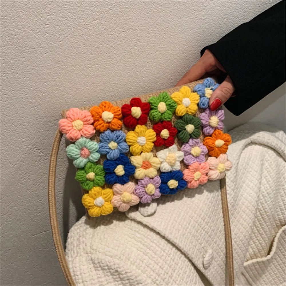 Knitting Floral Beach Holiday Shoulder Bag Large Capacity Crossbody