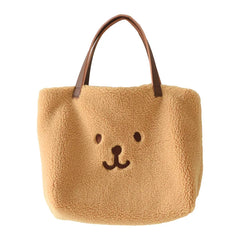 Fluffy Fur Handbags Tote Bear Embroidery Lady Shopper Shopping Bag