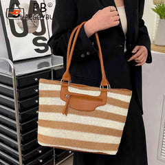 Knit Striped Shoulder Bag Large Capacity Zipper Soft for Travel Daily