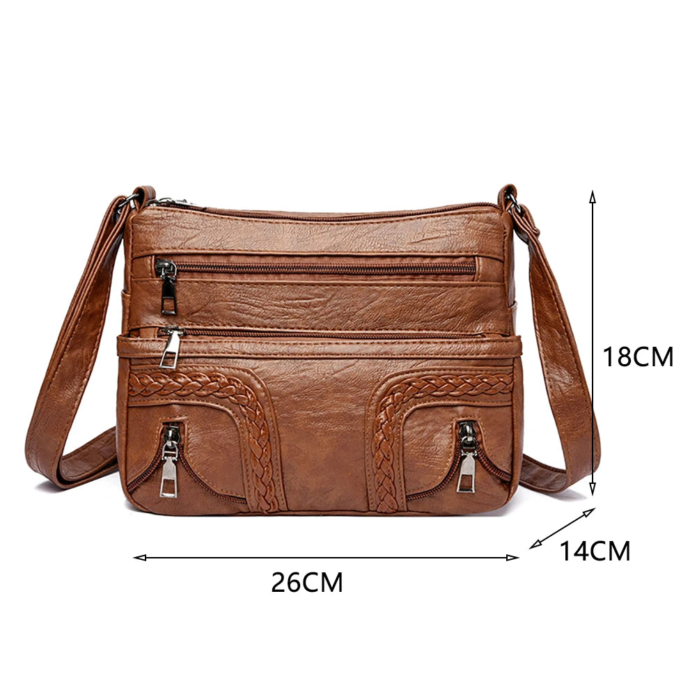 Women Shoulder Bag PU Leather Crossbody Bag Multi-Pockets Messenger Bag