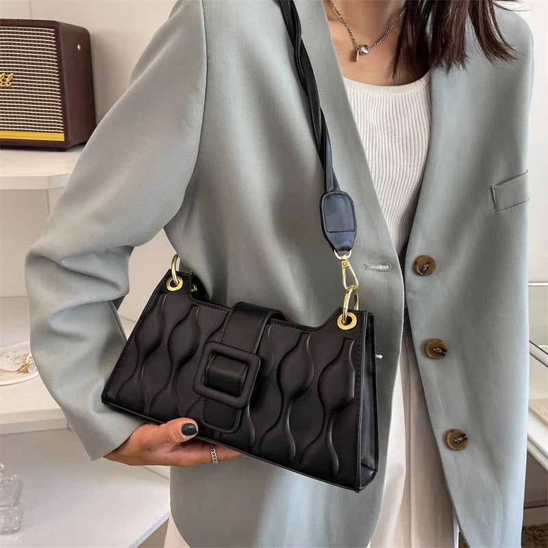 Small Vintage Ruched Women Shoulder Bag PU Leather Handbag Purse Tote
