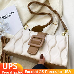 Small Vintage Ruched Women Shoulder Bag PU Leather Handbag Purse Tote