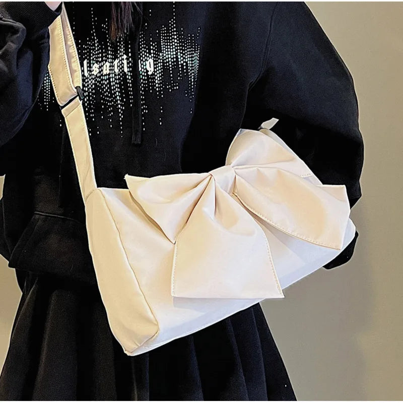 Women Shoulder Bag Nylon Canvas Lady Bow Crossbody Bags Handbags Pures And Bags