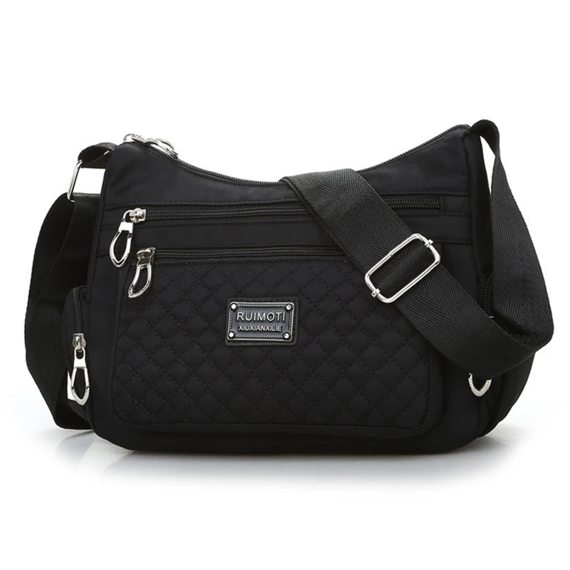 Women Shoulder Bag Nylon Crossbody Bags Female Waterproof Plaid Messenger Bag