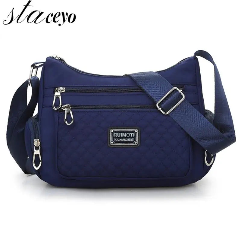 Women Shoulder Bag Nylon Crossbody Bags Female Waterproof Plaid Messenger Bag