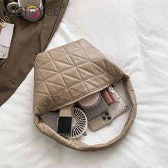 Women Shoulder Bag Quilted Rhombus Pattern Solid for Office Travel