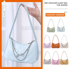 Women PU Leather Shoulder Bag Solid Butterfly Chain Zipper Closure Casual Tote
