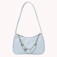 Women PU Leather Shoulder Bag Solid Butterfly Chain Zipper Closure Casual Tote