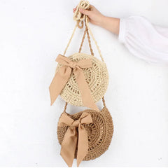 Women Rattan Shoulder Bag Hand Woven Straw Beach Boho Crossbody Bag